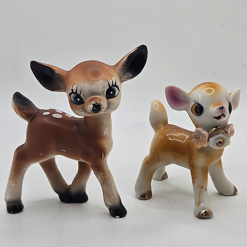 Vintage Deer Figurine Lot Japan Ceramic Fawn Bell Deer Mid Century